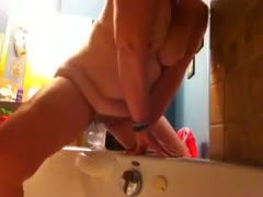 My perverted fat Married slut rides a suction cup sex toy in baths 